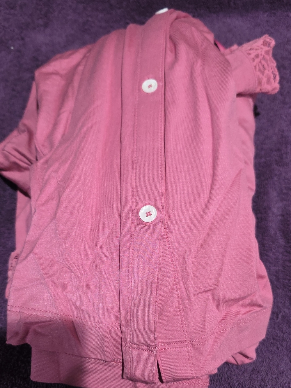 Women's Lace-Trim Button-Front Pajama Set in Dusty Rose - Picture 7 of 7